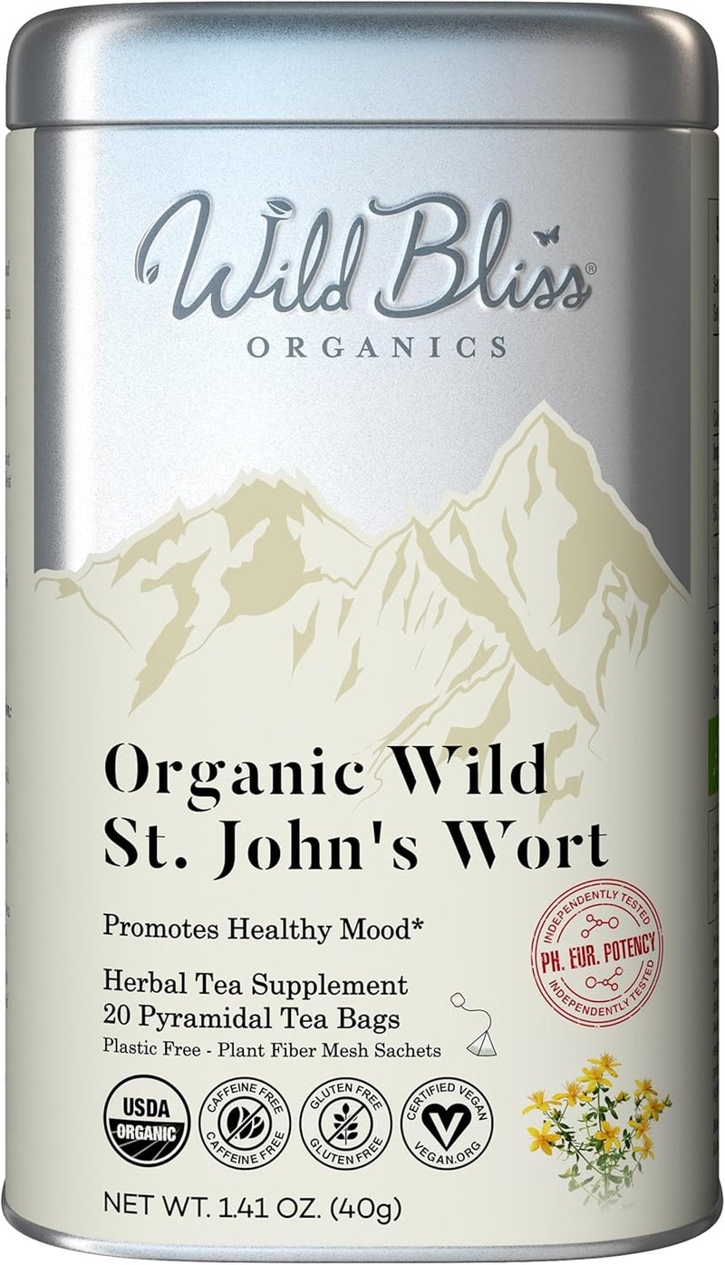 Wild Bliss Organic St. John's Wort Tea - Caffeine Free Herbal Supplement - 20 Tea Bags - Image 1